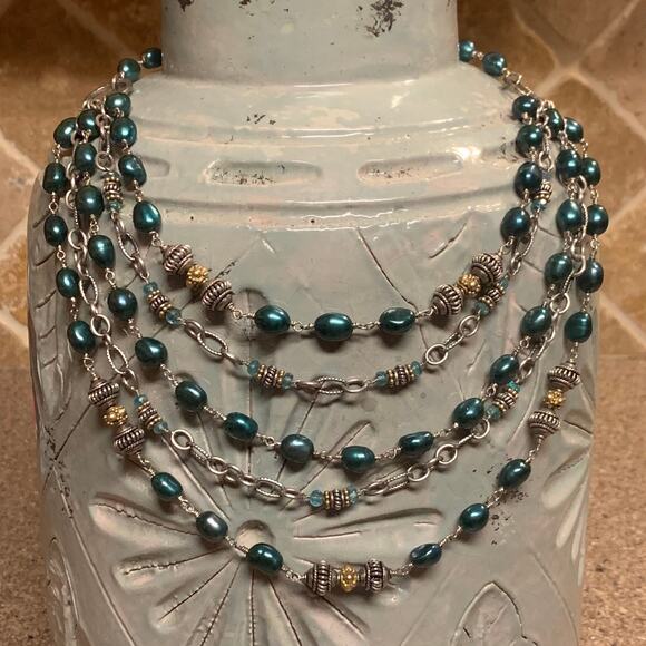 Schaef Designs Pearl, Sterling Silver & Gold Plated Multi Strand Necklace - Picture 3 of 9